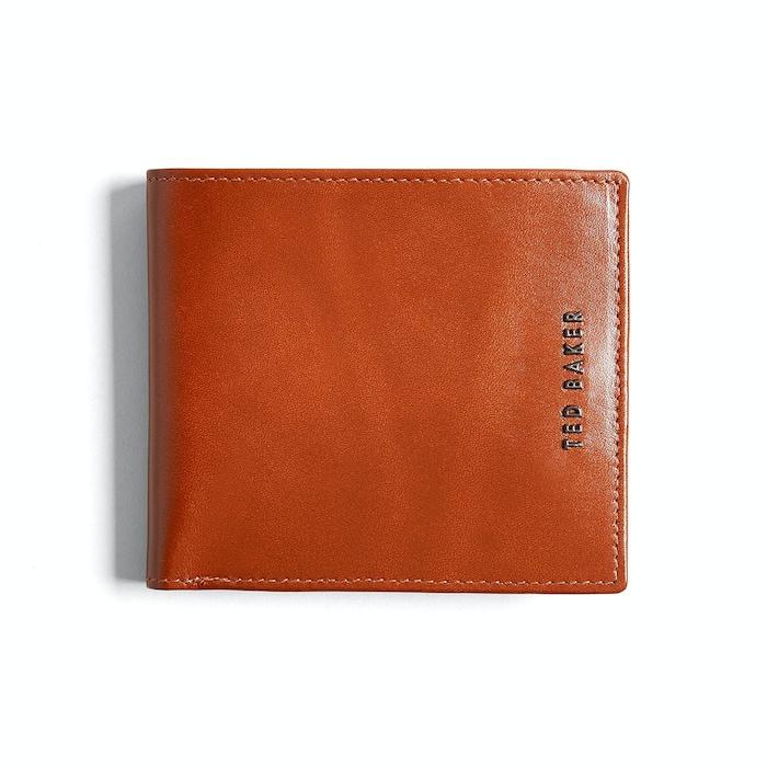 men dark orange folded leather wallet