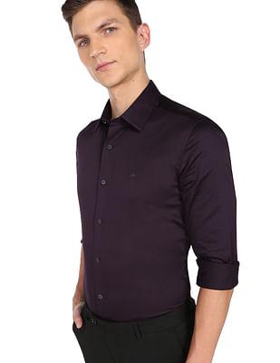 men dark purple manhattan slim fit solid formal shirt