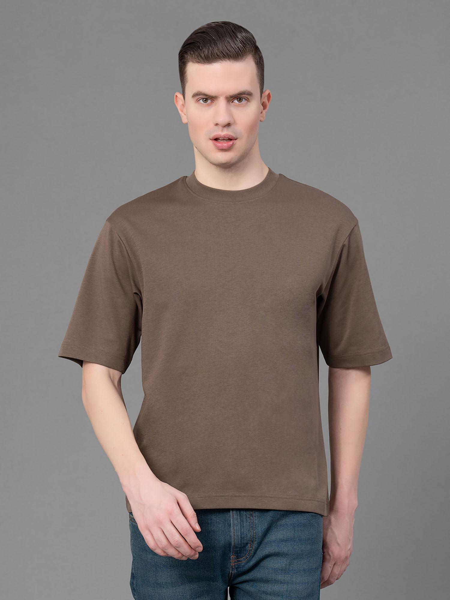 men deep olive poly cotton solid round neck t-shirt