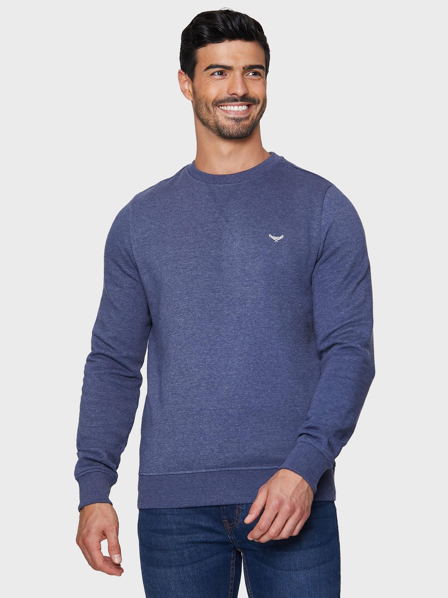 men denim blue marl crew neck sweatshirt