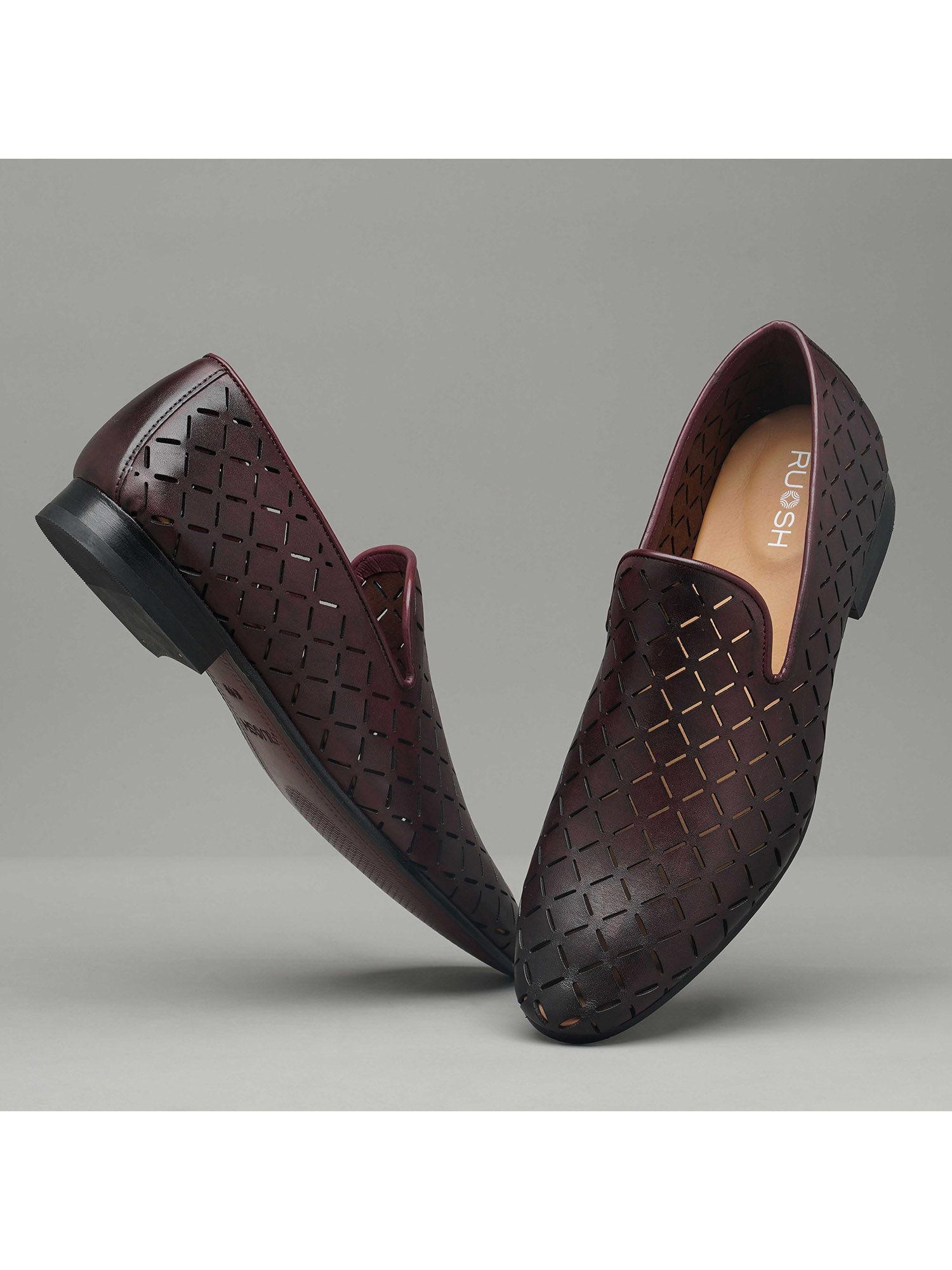 men detailed formal slip on shoes burgundy