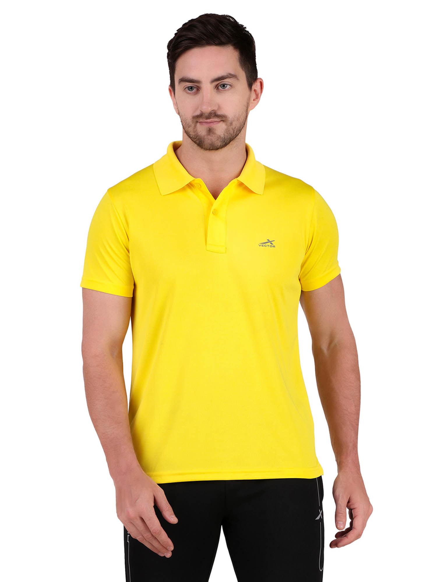 men dot knit polo neck t-shirt - yellow