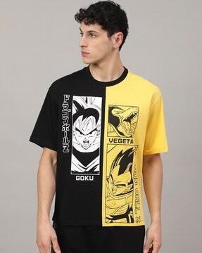 men dragon ball z print loose fit crew-neck t-shirt