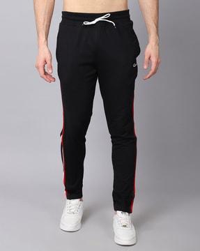 men drawstring waist fitted track pants