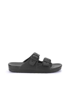 men dual-strap slides with buckle closure