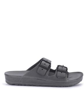 men dual-strap slides with buckle closure