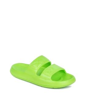 men dual-strap slides with textured footbed