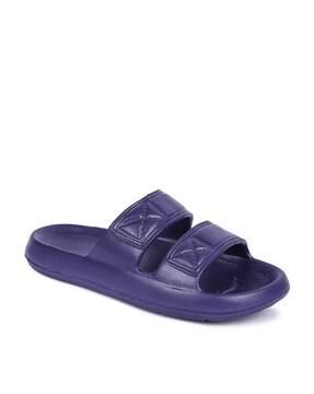 men dual-strap slides with textured footbed