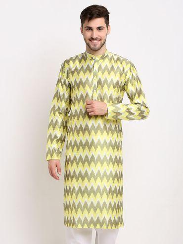 men dupion ikat kurta in olive