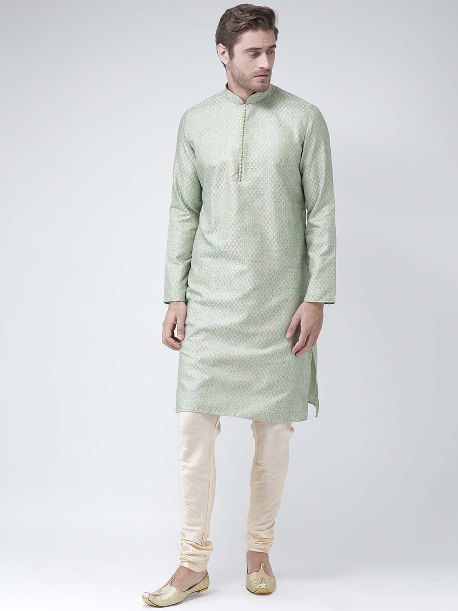 men dupion silk light green straight kurta