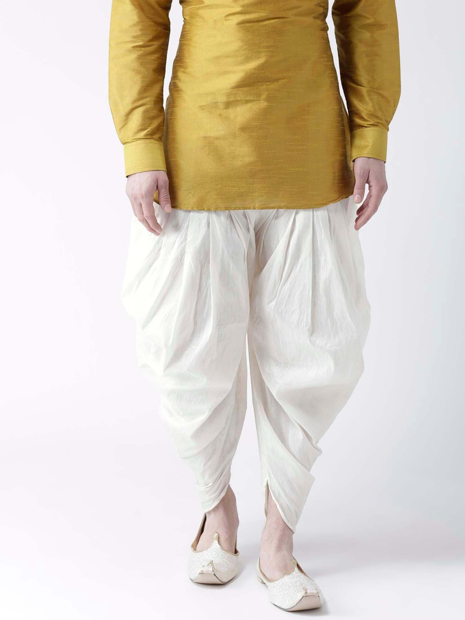 men dupion silk off-white solid dhoti pant