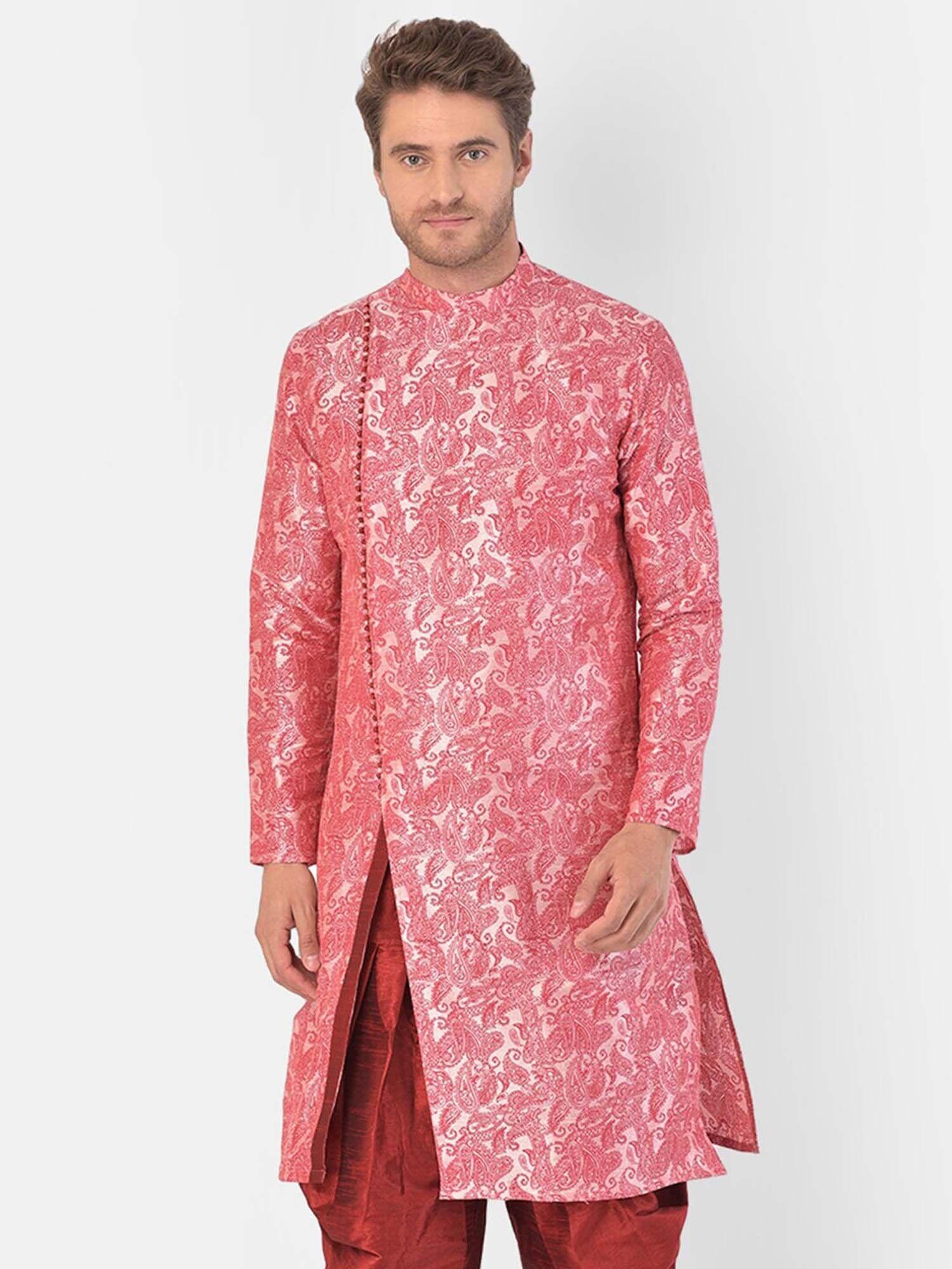 men dupion silk pink straight kurta