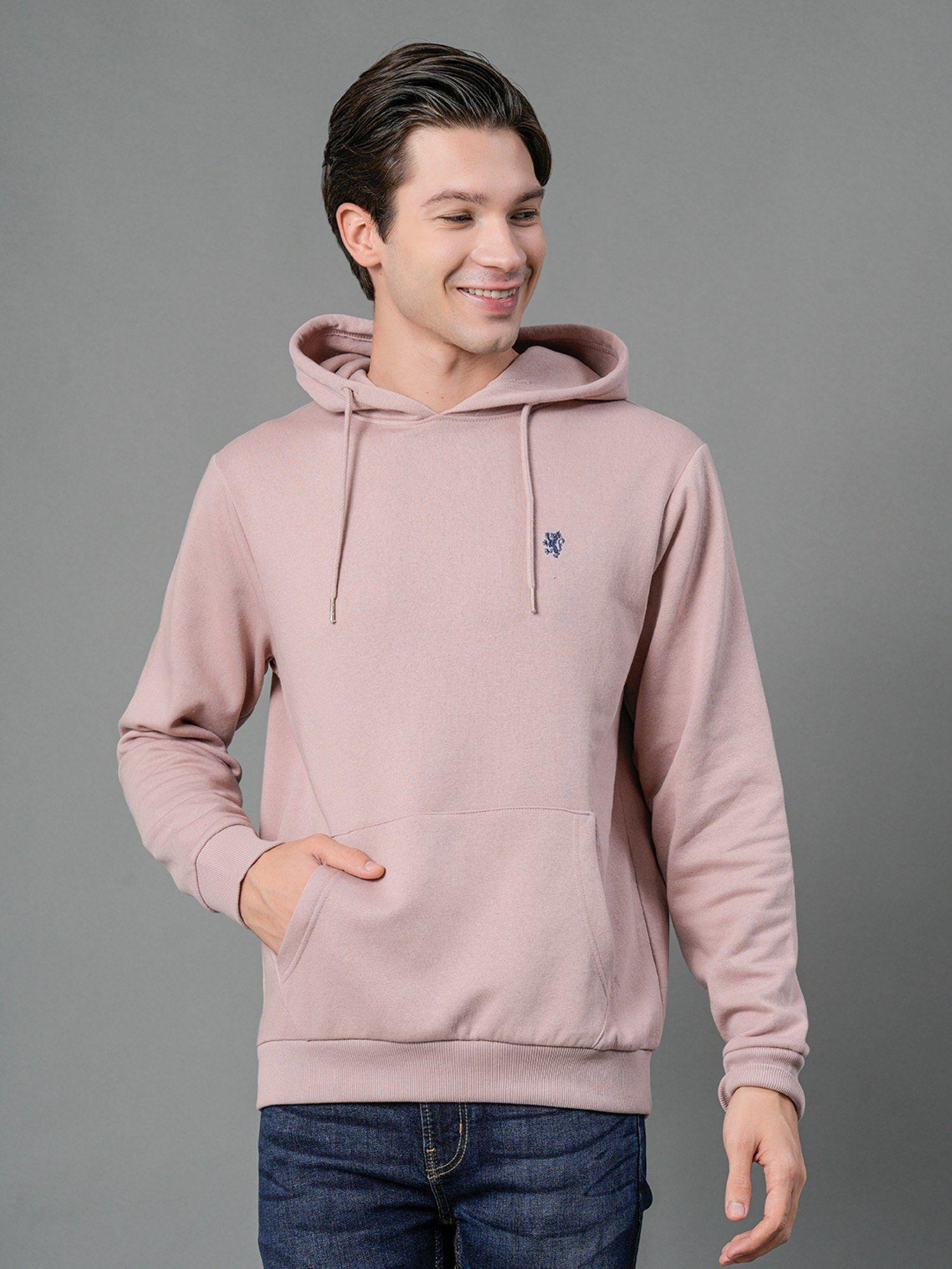 men dusky pink solid hoodie