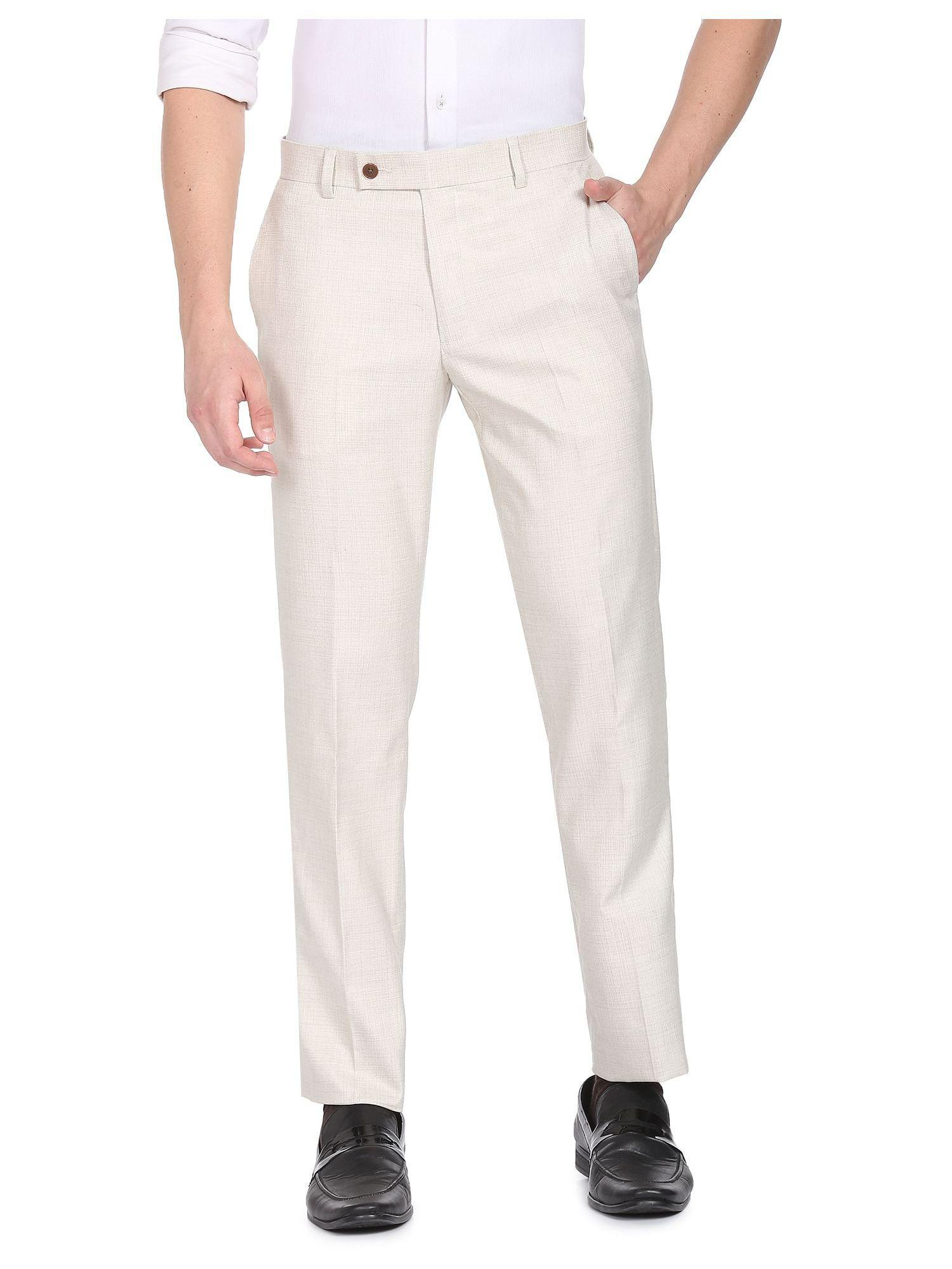 men ecru hudson tailored fit solid formal trousers