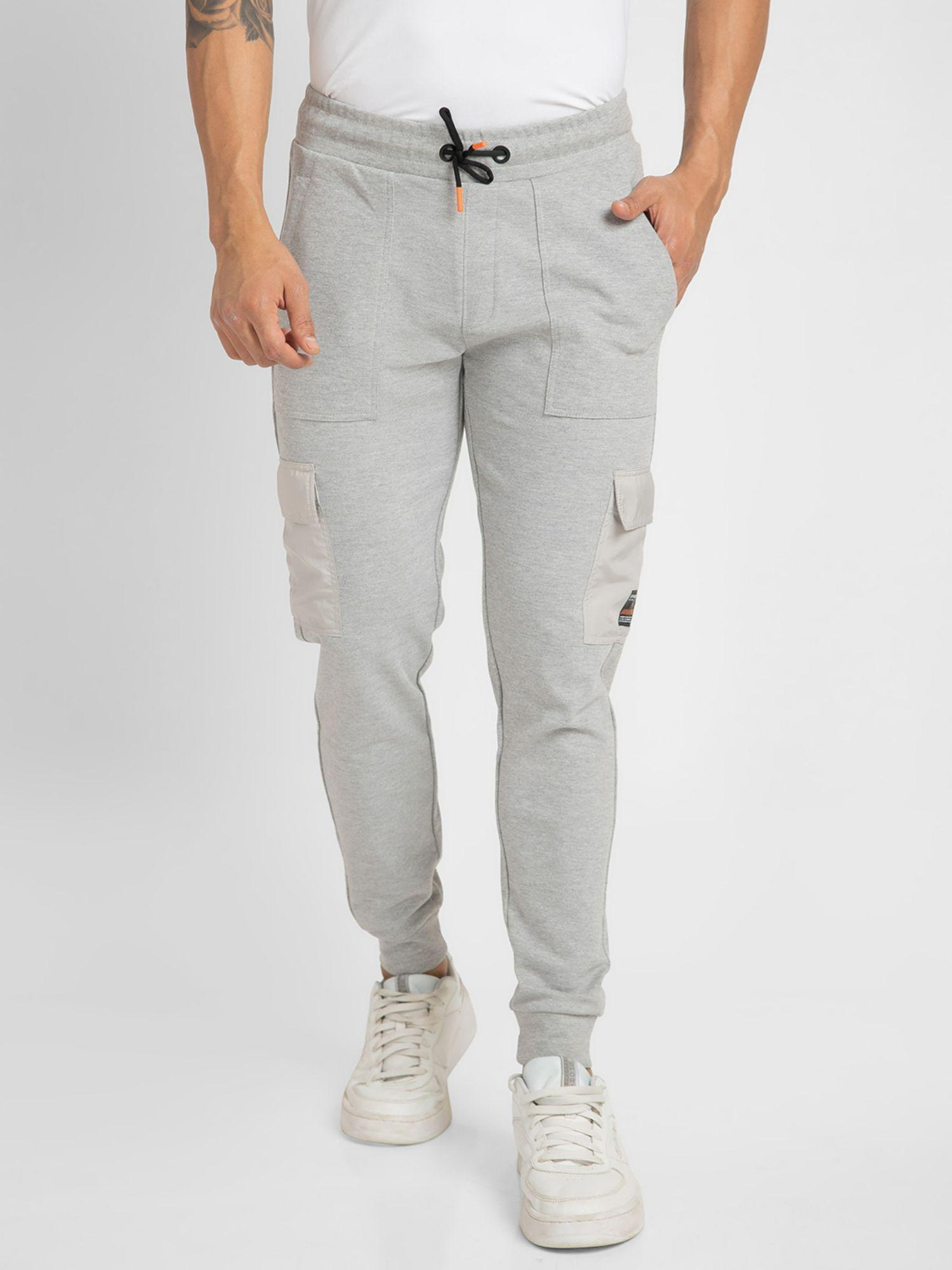 men ecru melange slim fit ankle length blended jogger trackpant