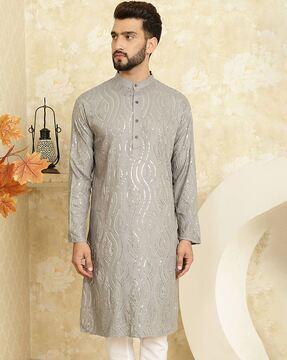 men embellished & embroidered regular fit kurta