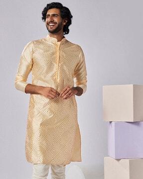 men embellished regula fit long kurta