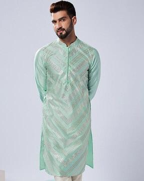 men embellished regula fit long kurta