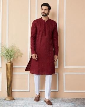 men embellished regular fit chanderi silk kurta