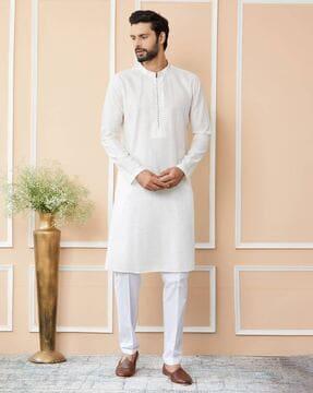 men embellished regular fit chanderi silk kurta