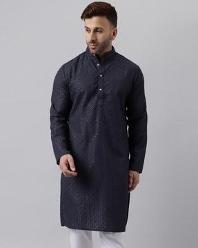 men embellished regular fit cotton kurta