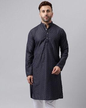 men embellished regular fit cotton kurta