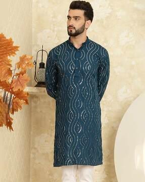 men embellished regular fit kurta