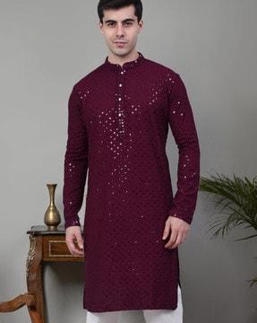 men embellished regular fit kurta