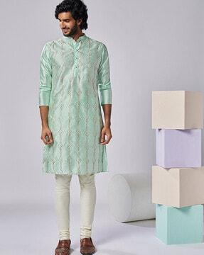 men embellished regular fit long kurta