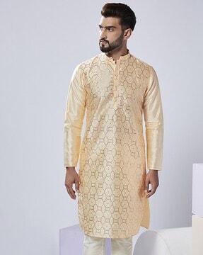 men embellished regular fit long kurta