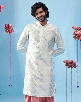 men embellished regular fit long kurta