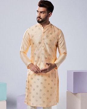 men embellished regular fit long kurta