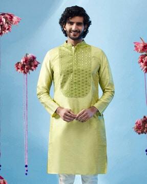 men embellished regular fit long kurta