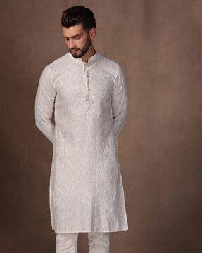 men embellished regular fit long kurta