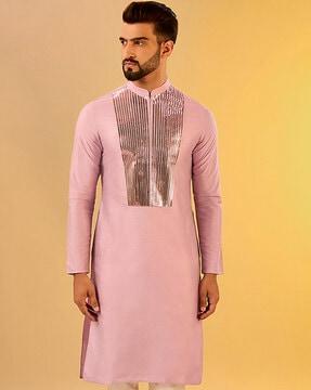 men embellished regular fit long kurta