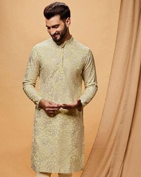 men embellished regular fit long kurta