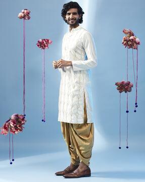 men embellished regular fit long kurta