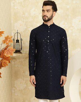 men embellished regular fit long kurta