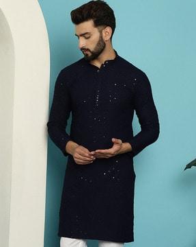 men embellished regular fit long kurta