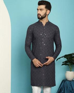 men embellished regular fit long kurta