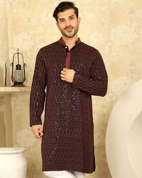 men embellished regular fit long kurta