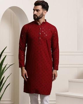 men embellished regular fit long kurta