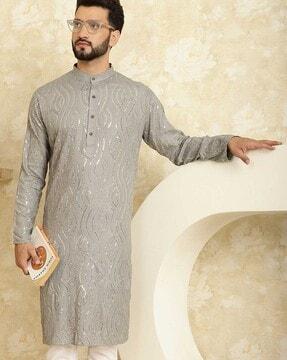 men embellished regular fit long kurta