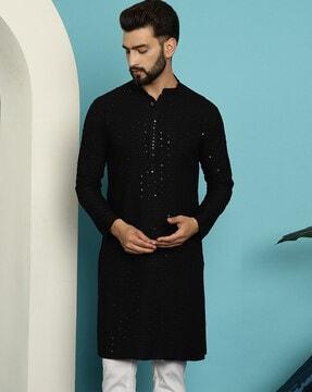 men embellished regular fit long kurta