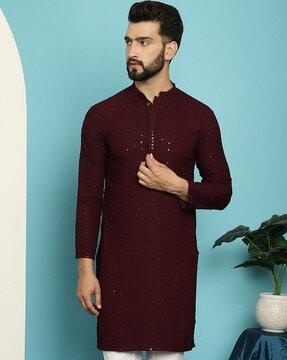 men embellished regular fit long kurta