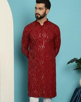 men embellished regular fit long kurta