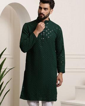 men embellished regular fit long kurta