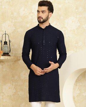 men embellished regular fit long kurta