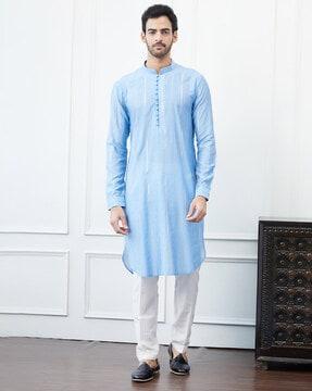 men embellished regular fit long kurta