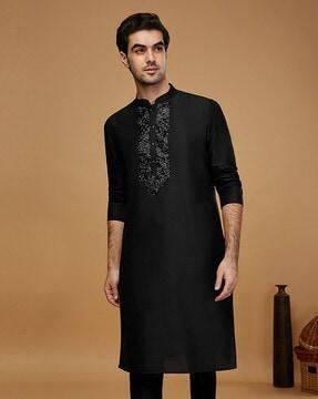 men embellished regular fit long kurta